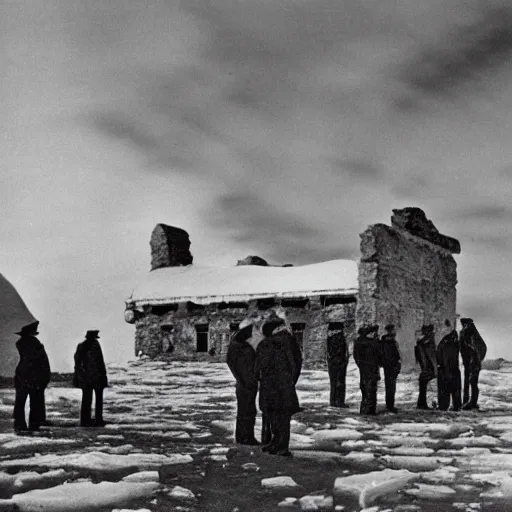 Prompt: photographs of secret 1 9 4 0's expedition to antarctica featuring ancient ruins