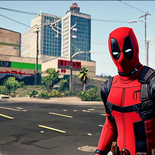 Image similar to deadpool in gta 5 4 k detailed super realistic