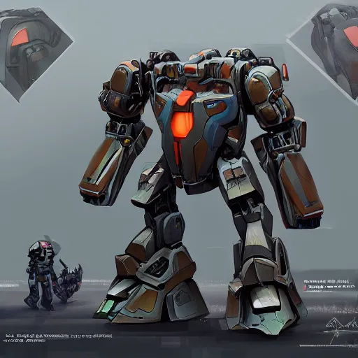 Prompt: concept art of a bulky huge humanoid mech, artstation - n 9