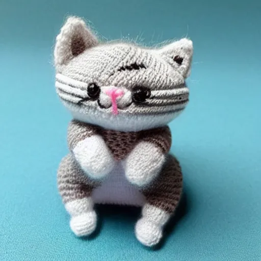 Image similar to photo of a miniature knitted kawaii cat.