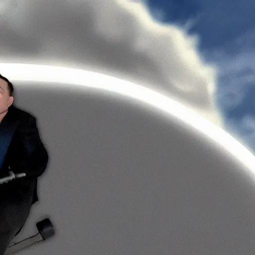 Prompt: elon musk riding through the clouds on a rocket sidesaddle - n 9