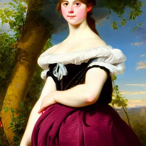 Image similar to portrait of a german teenage princess, circa 1 8 5 0 by franz xaver winterhalter, highly detailed, beautiful, oil on canvas, 1 8 5 0 s, romanticism