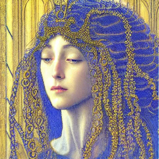 Image similar to beautiful young medieval queen by jean delville