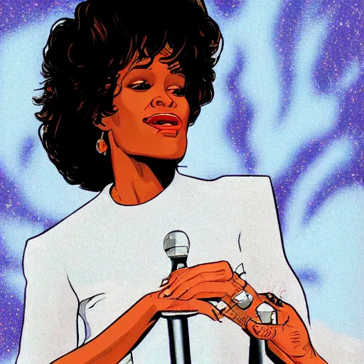 Image similar to whitney houston retro minimalist portrait! moebius starwatcher comic by jean giraud, portrait 8 k