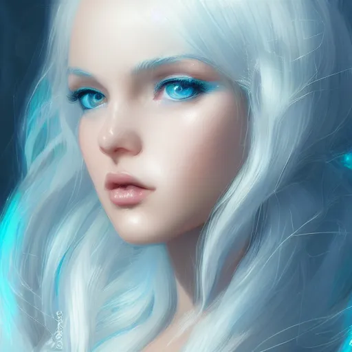 Image similar to teen girl, light blue white hair, gorgeous, amazing, elegant, intricate, ocean, highly detailed, digital painting, artstation, concept art, sharp focus, illustration, art by Ross tran