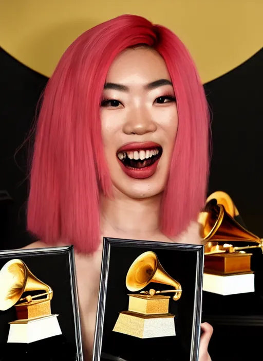 Image similar to rina sawayama winning a grammy award, red weapon 8 k s 3 5, cooke anamorphic / i lenses, highly detailed, cinematic lighting