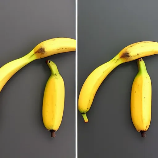 Prompt: side by side comparison of orange and banana