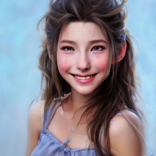 Prompt: portrait of aerith gainsborough smiling, matte painting, ultra realistic, highly detailed, sharp focus, cinematic lighting, mood lighting, realistic, vivid colors, painting, photorealistic, digital art, non blurry, sharp, smooth, illustration