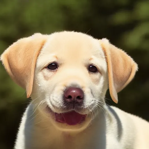 Prompt: a very cute yellow lab puppy smiling. close-up. blach and white. at the park. 14mm lens. iso 100. diaphragm 1.4. shutter speed 1/350. oil on canvas. W-1024