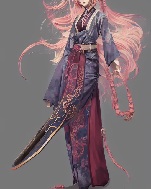 Image similar to A full-body anime portrait of Ssunbiki as a beautiful woman wearing a kimono from Skyrim, by Stanley Artgerm Lau, WLOP, Rossdraws, James Jean, Andrei Riabovitchevy, Marc Simonetti, and Sakimichan, trending on artstation