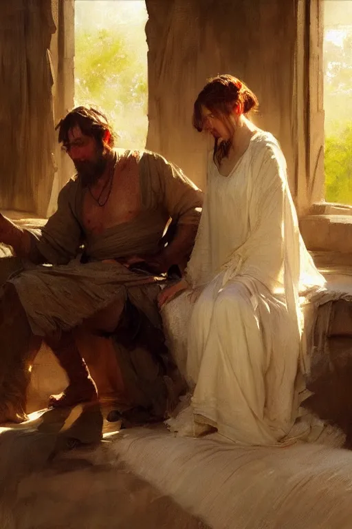 Image similar to portrait david and bathsheba by anders zorn, wonderful masterpiece by greg rutkowski, beautiful cinematic light, by greg manchess, jessica rossier