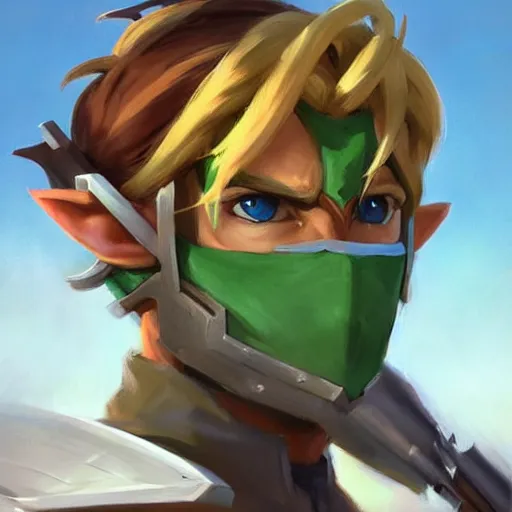 Image similar to greg manchess portrait painting of link from legend of zelda as overwatch character, medium shot, asymmetrical, profile picture, organic painting, sunny day, matte painting, bold shapes, hard edges, street art, trending on artstation, by huang guangjian and gil elvgren and sachin teng