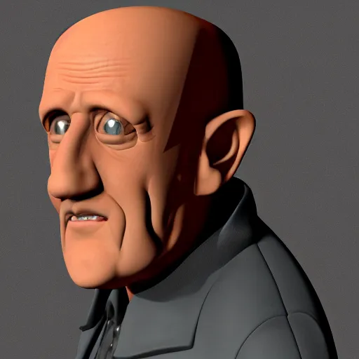 Prompt: mike ehrmantraut as a 3d cartoon character, stylized, portrait, facing forward