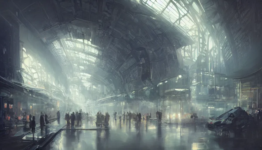 Prompt: lodon metro in year 3 0 2 2 interior, light, shadows, reflections, epic composition, intricate, elegant, volumetric lighting, digital painting, highly detailed, artstation, sharp focus, illustration, concept art, ruan jia, steve mccurry