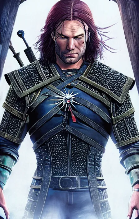 Image similar to pretty muscular sam winchester as the witcher in a romantic book cover, fantasy style, sharp focus!, ultra detailed, art by artgerm and peter andrew jones, wlop