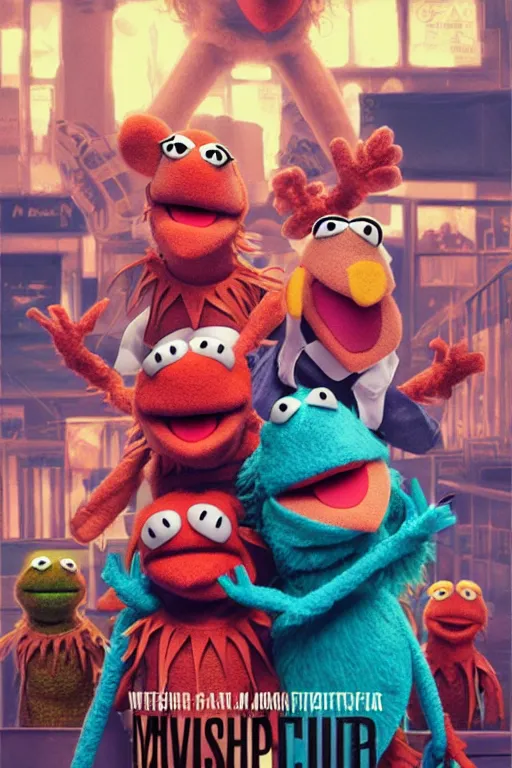 Prompt: muppet fight club movie poster, full color digital illustration, concept art by artgerm and wlop, 8k