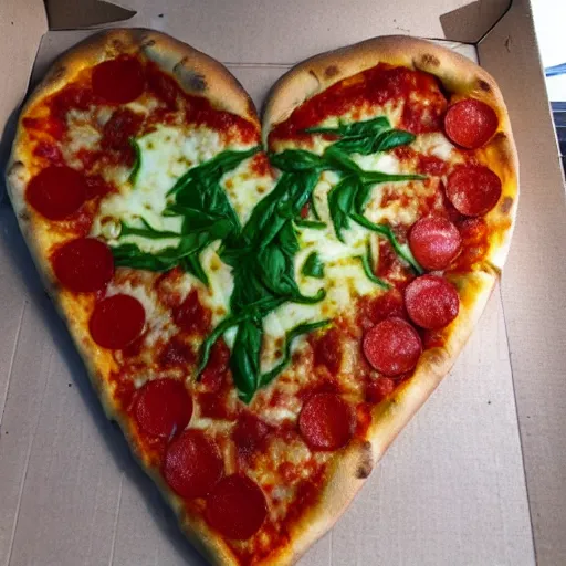 Prompt: a heart made of pizza