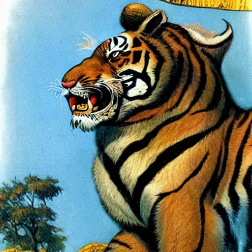 Prompt: roaring tiger, earl norem style,