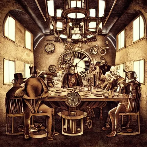 Image similar to Steampunk last supper