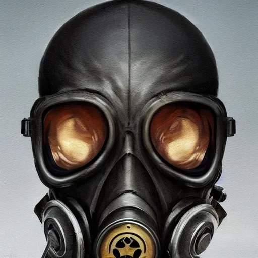 Image similar to a portrait painting of a skull wearing a gasmask, digital painting, hyper realistic, very detailed, in the style of greg rutkowski,