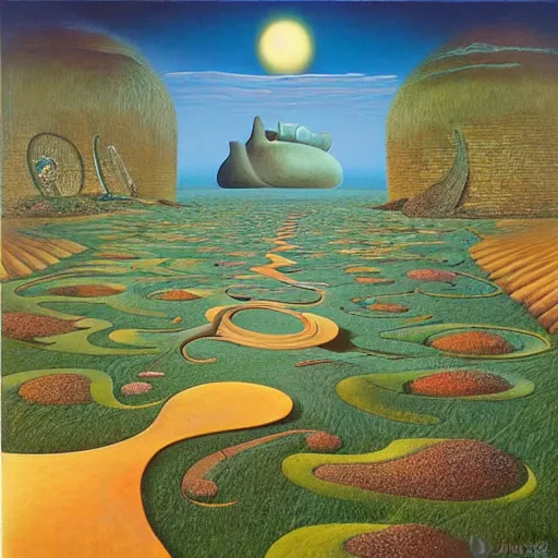 Image similar to the path less taken by jacek yerka, roger dean and salvadore dali w - 7 6 8