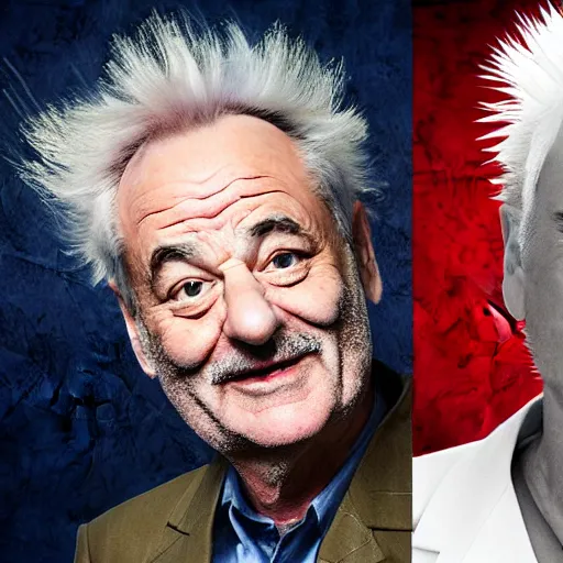 Image similar to !dream the roll of Rick Sanchez will be played by Bill Murray, spikey hair, white lab coat, photography