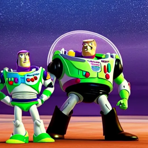 Prompt: Donald Trump fights Buzz Lightyear in Toy Story 3