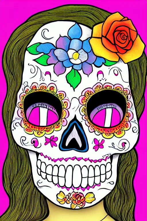 Image similar to illustration of a sugar skull day of the dead girl, art by guy aitchison