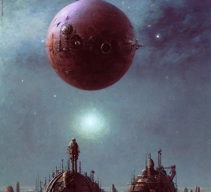 Prompt: gigantic mechanical dycon sphere in cosmic space, gothic, warhammer, steampunk, highly detailed, artstation, art by zdislav beksinski and wayne barlowe