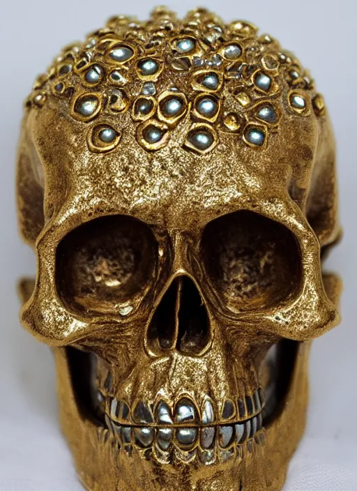 Image similar to ornate gold skull realistic 3 d covered in jewels antique