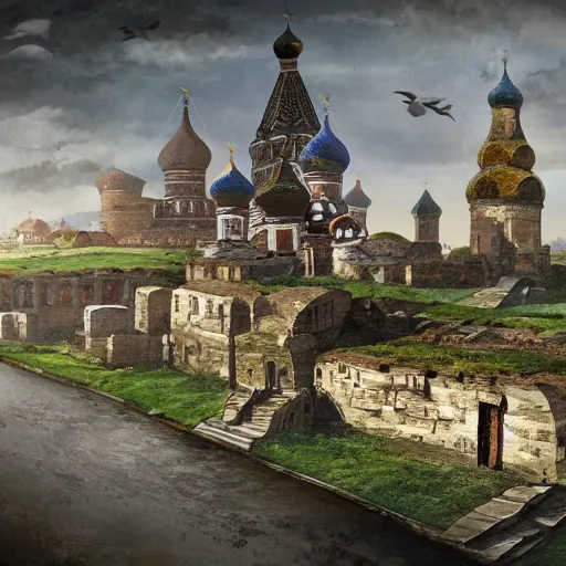 Image similar to photo ancient Russian city of Kitezh, concept art, fantasy cityscape, ancient Russian architecture, terem,