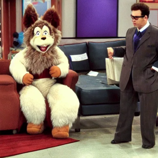 Prompt: That episode of Seinfield where Kramer accidently ends up at a furry convention and stumbles into a headless lounge right into a very surprised George Costanza.