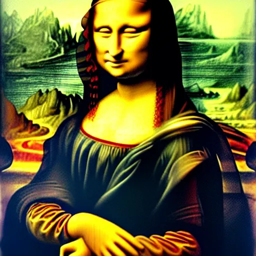 Prompt: Mona Lisa painted with blue vomit