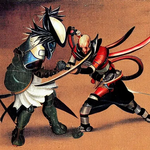 Image similar to Paul Phoenix fights Yoshimitsu, by Hieronymous Bosch