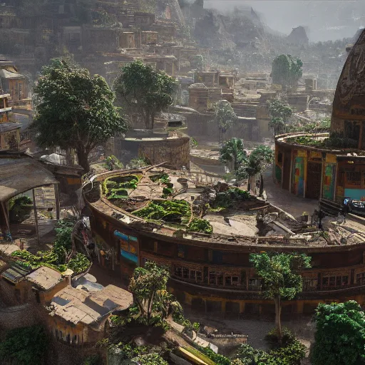 Prompt: An expansive solarpunk city in the Simien Mountains, intricate details, background depth, rich colour, photorealism, intricate, elegant, highly detailed, smooth, 8k, sharp focus,