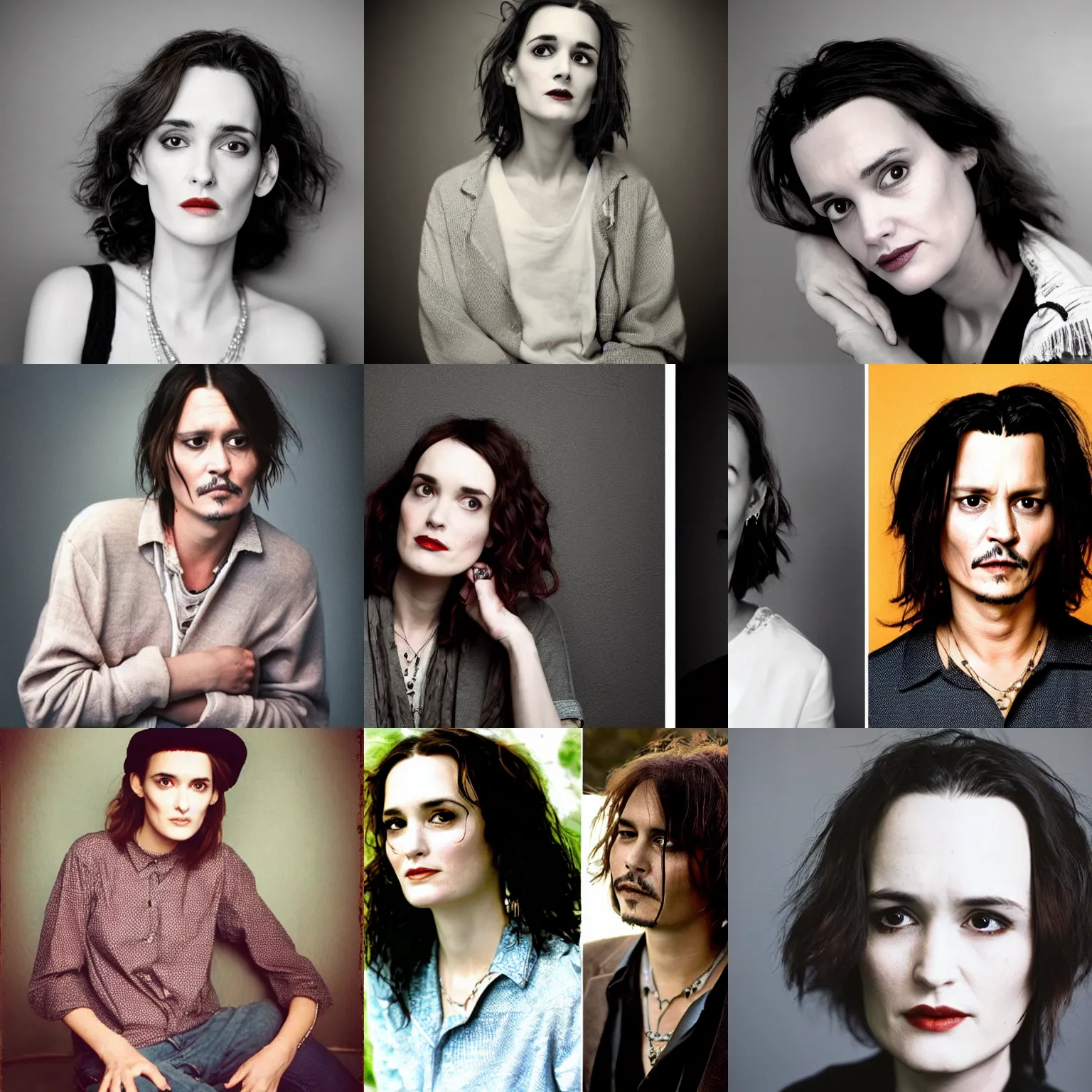 Prompt: if winona ryder and johnny depp had a 2 2 year old child portrait photography