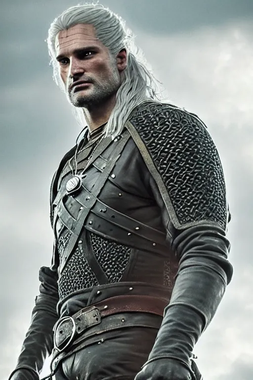 Prompt: the witcher, josh holloway face!!!, masterpiece, white hair, highly detailed face, ultra realistic, concept art, intricate details, highly detailed, photorealistic, octane render, 8 k, unreal engine. horror film still, heavy grain, 3 5 mm, art by artgerm and greg rutkowski and alphonse mucha