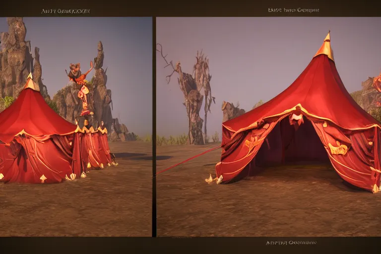 Prompt: 3d sculpt of a dark fantasy gothic circus tent, artstaton, League of Legends, red dead redemption2, overwatch, digital illustration