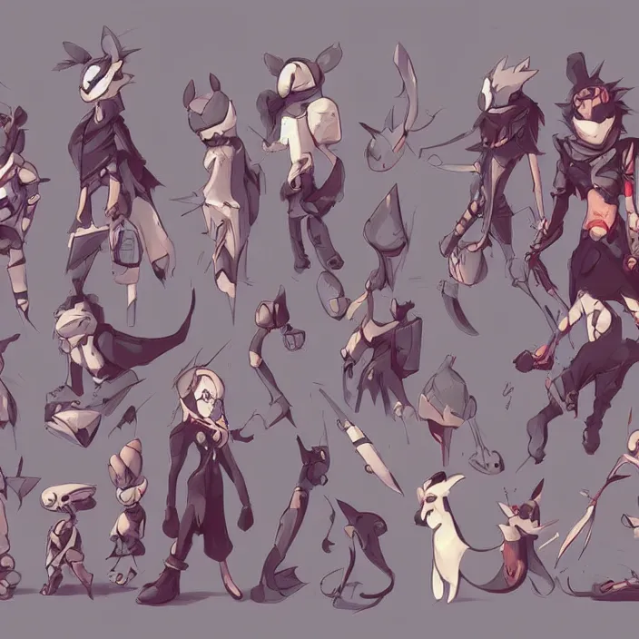 Image similar to concept art of chinchilla video game characters head designs, disgaea, flcl, hearthstone, unique silhouettes, cute casual streetwear, by marc brunet and artgerm