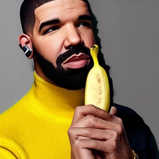 Image similar to drake holding a banana to his ear as if it was a phone