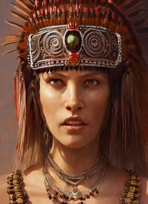 Image similar to gorgeous redskin woman wearing headdress, intricate, elegant, highly detailed, artstation, concept art, smooth, sharp focus, illustration, art by stefan kostic and greg rutkowski