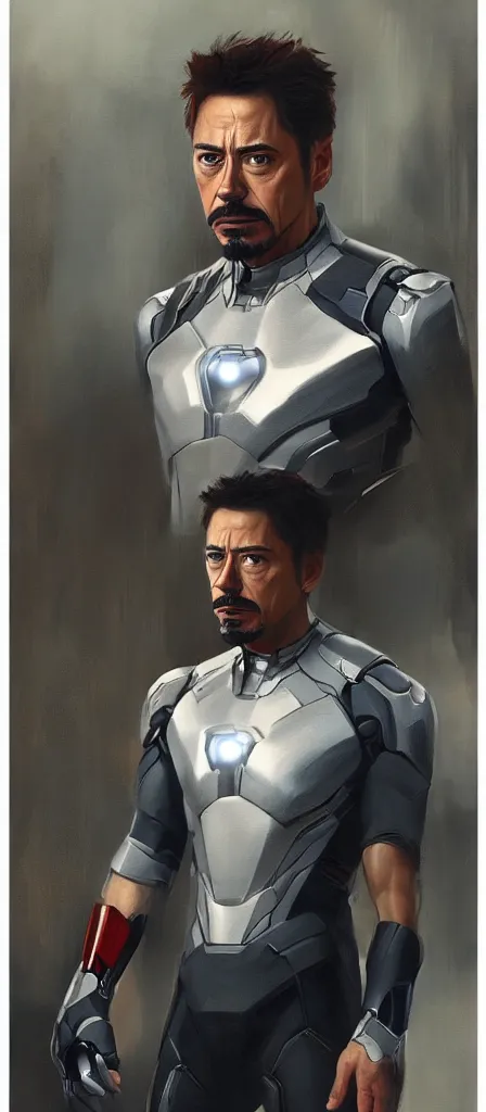 Image similar to concept art of tony stark, cinematic shot, oil painting by jama jurabaev, extremely detailed, brush hard, artstation, high quality, brush stroke