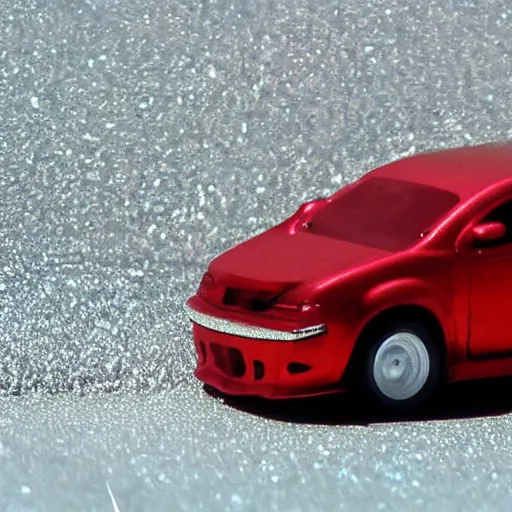 Image similar to 3 5 mm photo of metallic red aztek car like hot wheels model in area 5 1 as background, epic cinematic