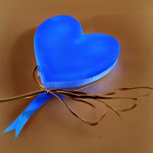 Prompt: heart shaped candle with blue ribbon, photorealistic, ultradetailed