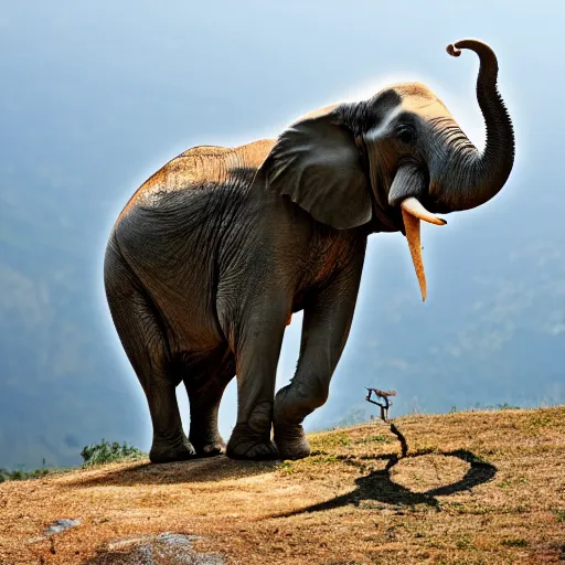 Prompt: suicidal elephant throwing itself off a mountain, nature photography, 4 k