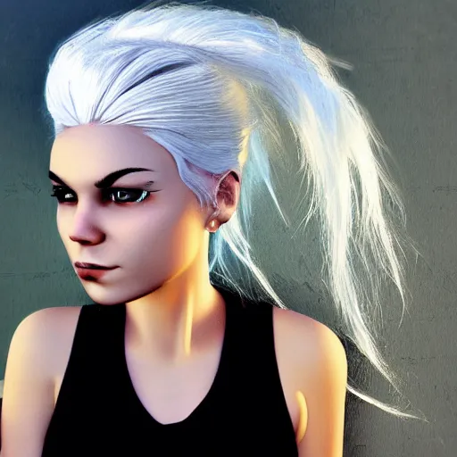 Image similar to a girl with white hair in a hairbun, by kelogsloops