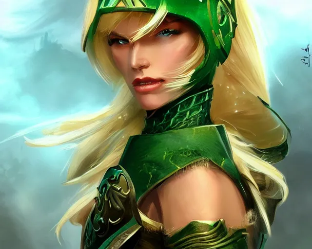 Image similar to A blonde emerald warrior, illustration, in the style of Fernando Juarez, epic, fantasy, intricate, elegant, amazing detail, digital painting, artstation, concept art, smooth, sharp focus, illustration