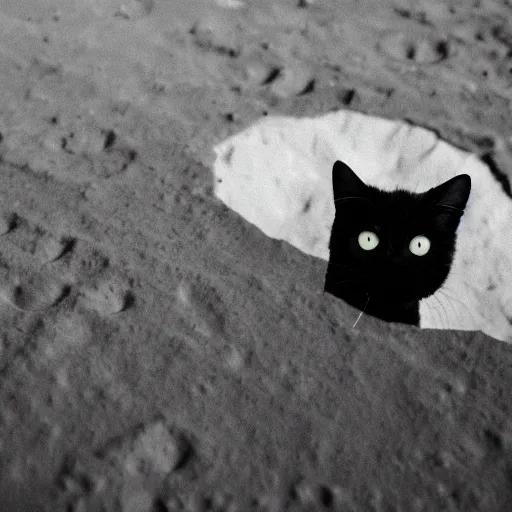 Image similar to black and white photo of a cat on the moon