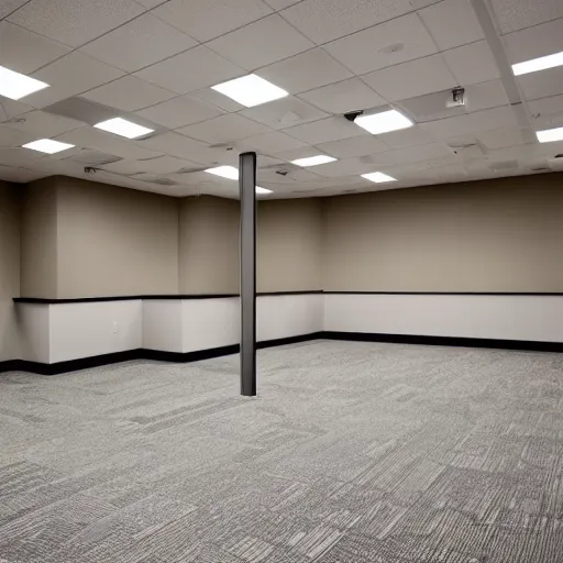 Image similar to randomized empty 9 0 s office with no windows or doors, brown moist carpet, off - white wallpaper