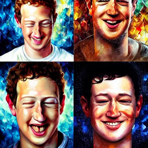 Prompt: mark zuckerberg pulling a silly face by arthur adams, charlie bowater, leonid afremov, chiho ashima, karol bak, david bates, tom chambers